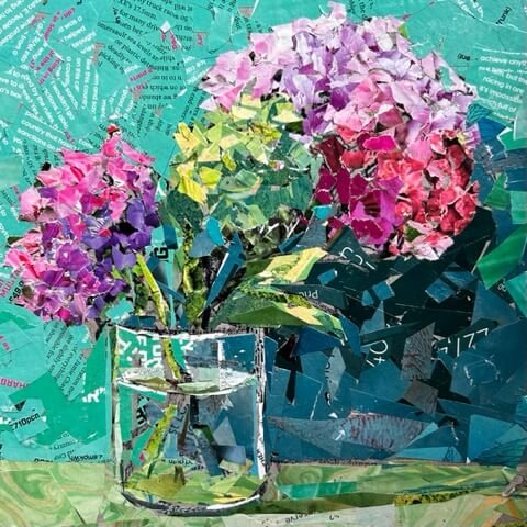 Susan Watt Hydrangeas Collage Cornish Craft Barn